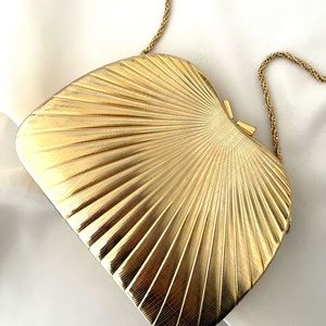 Vintage Gold Tone Hard Shell Clutch Purse
